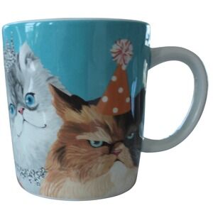 Pier 1 Ironstone Mug‎ Cute Cats Party Hat Crown Tuxedo Glasses